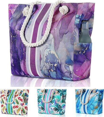 Wulcea Extra Large Waterproof Canvas Beach Bag with Zipper & Pockets, Perfect for Travel Pool Swim Beach Vacation Necessities in Saudi Arabia