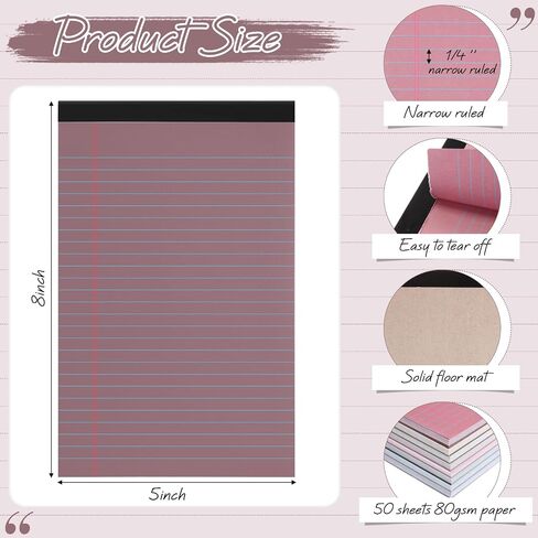 Fuutreo 16 Pcs 5'' x 8'' Colored Legal Pad Writing Pads Narrow Ruled 50 Sheets Per Notepad Perforated Writing Pad Note Pads Office Supplies for School College Office Business (Taro Color) in Saudi Arabia