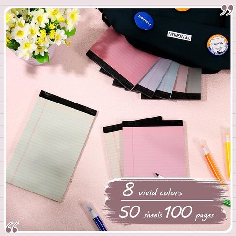 Fuutreo 16 Pcs 5'' x 8'' Colored Legal Pad Writing Pads Narrow Ruled 50 Sheets Per Notepad Perforated Writing Pad Note Pads Office Supplies for School College Office Business (Taro Color) in Saudi Arabia