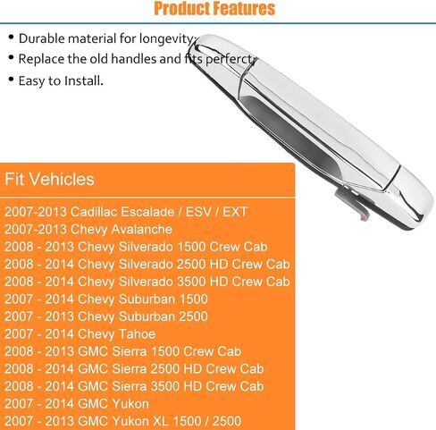 Exterior Chrome Front Right Passenger Door Handle Replacement for Chevy Silverado, Tahoe, Avalanche, Suburban, GMC Sierra, Yukon XL, Cadillac Escalade, 2007 2008 2009 2010 2011 2012 2013, 80545 in Saudi Arabia