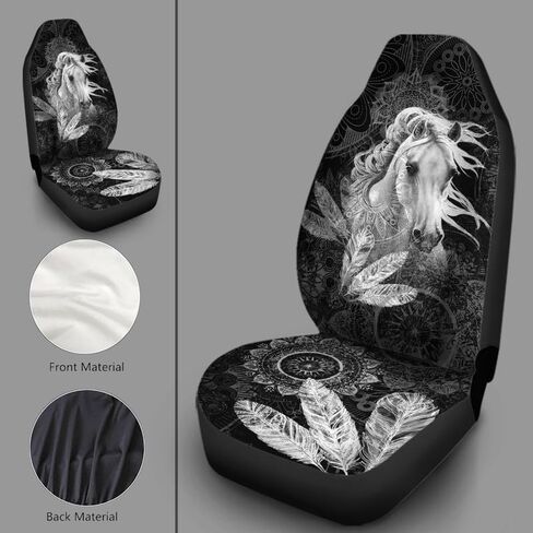 Bulopur Mountain Black Horse Print النساء والرجال أغطية مقاعد السيارة إكسسوارات داخلية للمقعد مجموعة كاملة من 2، واقي المقعد الأمامي التلقائي وسادات المقعد الأمامي للسائق العالمي المزخرفة in Kuwait