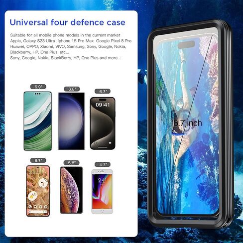 حافظة هاتف مقاومة للماء من AICase، حامل جراب عالمي تحت الماء مع حبل لهاتف iPhone 15 14 13 11 12 Pro Max Xr/Samsung Galaxy S23 S22 S21 S20/Note 20 10 5G/LG Stylo 6، Pixel 8 Pro_1 أسود in Kuwait