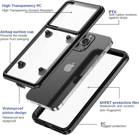 حافظة هاتف مقاومة للماء من AICase، حامل جراب عالمي تحت الماء مع حبل لهاتف iPhone 15 14 13 11 12 Pro Max Xr/Samsung Galaxy S23 S22 S21 S20/Note 20 10 5G/LG Stylo 6، Pixel 8 Pro_1 أسود in Kuwait
