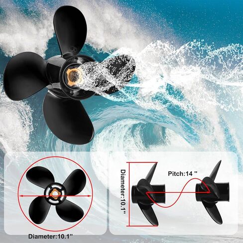 Meruzue 10.1 x 14 ترقية مروحة القارب المصنوعة من الألومنيوم OEM تناسب محركات Mercury 25-70 HP، 13 Spline، 4 شفرات، RH- تعزيز سرعة القارب الخاص بك! in Kuwait