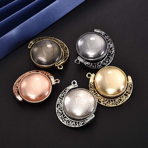 DROLE 60Pcs Moon Rotation Pendant Trays Kit-20Pcs 25mm Double Side Cabochon Setting and 40Pcs 25mm Rond Glass Cabochons for Jewelry Making DIY Crafts 5 Colors in Saudi Arabia