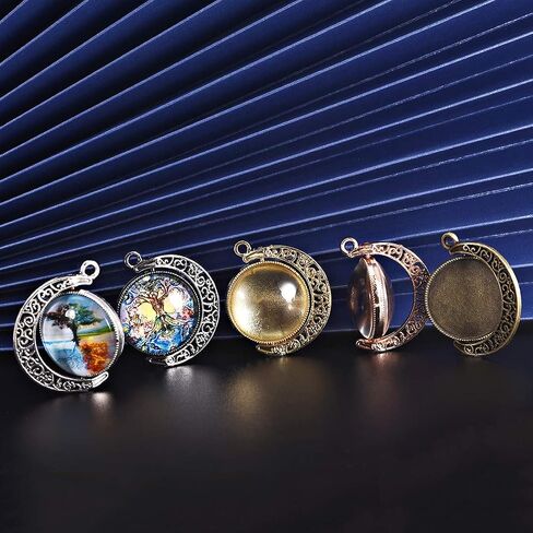 DROLE 60Pcs Moon Rotation Pendant Trays Kit-20Pcs 25mm Double Side Cabochon Setting and 40Pcs 25mm Rond Glass Cabochons for Jewelry Making DIY Crafts 5 Colors in Saudi Arabia