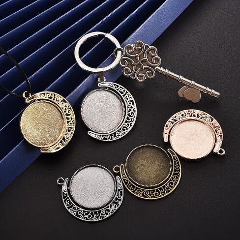 DROLE 60Pcs Moon Rotation Pendant Trays Kit-20Pcs 25mm Double Side Cabochon Setting and 40Pcs 25mm Rond Glass Cabochons for Jewelry Making DIY Crafts 5 Colors in Saudi Arabia