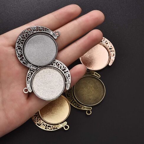 DROLE 60Pcs Moon Rotation Pendant Trays Kit-20Pcs 25mm Double Side Cabochon Setting and 40Pcs 25mm Rond Glass Cabochons for Jewelry Making DIY Crafts 5 Colors in Saudi Arabia