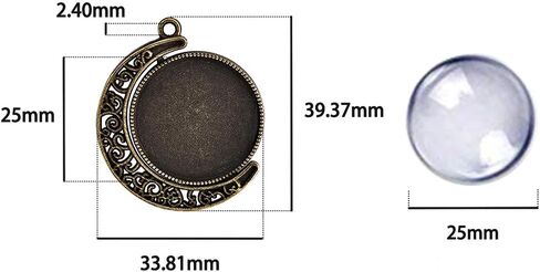 DROLE 60Pcs Moon Rotation Pendant Trays Kit-20Pcs 25mm Double Side Cabochon Setting and 40Pcs 25mm Rond Glass Cabochons for Jewelry Making DIY Crafts 5 Colors in Saudi Arabia