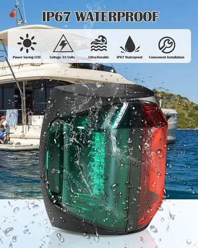 THALASSA Marine Boat Navigation Lights - 2NM 12V Red Port Green Starboard Light Stern 3 NM Bi-Color Lights - Operates at IP55/ IP67 - Water Resistant Lamp Safe Sailing as Signal Lamp in Saudi Arabia