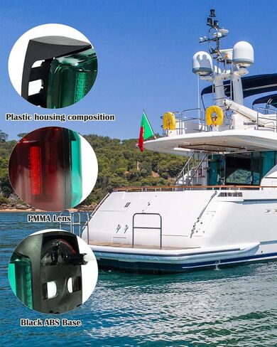THALASSA Marine Boat Navigation Lights - 2NM 12V Red Port Green Starboard Light Stern 3 NM Bi-Color Lights - Operates at IP55/ IP67 - Water Resistant Lamp Safe Sailing as Signal Lamp in Saudi Arabia