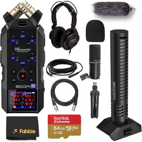 Zoom H6 Essential Handy Recorder Bundle with Zoom Stereo Shotgun Mic Capsule, Podcast Mic, Headphones, XLR Cable, Tabletop Stands, Windscreen, Cables, 2X 64GB Micro SD Memory Card in Saudi Arabia