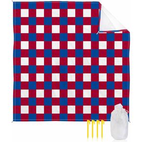 Independence Day Beach Blanket Waterproof Sandproof, July 4th Quick Drying Beach Mat with 4 Stakes, Cute Blue Red Plaid Lightweight Picnic Blanket for Travel Camping Outdoor 108"x84" in Saudi Arabia