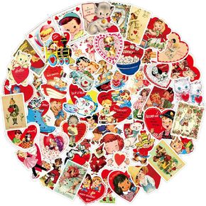 52 قطعة ملصق عيد الحب العتيق من الفينيل مقاوم للماء ملصقات حمراء كلاسيكية على شكل قلب شارات ذاتية اللصق لزجاجة مياه ومغلف لوح التزلج وبطاقات تهنئة ديكور لوازم الحفلات in Kuwait