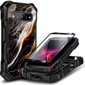 NZND Compatible with Kyocera DuraForce Pro 3 (E7200) Case with Tempered Glass Screen Protector, Full-Body Protective Shockproof Rugged Bumper Cover, Impact Resist Phone Case (Black Marble) in Kuwait