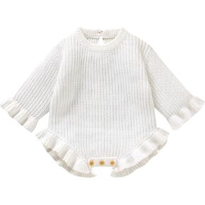 Opewod Baby Girl Knit Sweater Romper Newborn Ruffle Long Sleeve Sweater Crew Neck Pullove Warm Fall Winter Clothes Outfit in Kuwait
