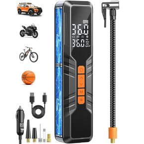 ضاغط هواء محمول منفاخ الإطارات، مضخة هواء لاسلكية 150 رطل لكل بوصة مربعة لإطارات السيارات مع إيقاف تلقائي، ضوء LED ومقياس ضغط رقمي، مضخة إطارات الدراجة الكهربائية للسيارات والدراجة والدراجات النارية والكرة in Kuwait