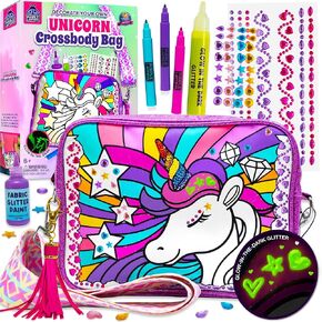 مجموعة الأرجواني الخنفساء DIY Unicorn Crossbody Bag Kit للفتيات مع قلم لامع في الظلام ، ملصقات الأحجار الكريمة وطلاء النسيج ، أفكار هدايا عيد ميلاد الفتاة البالغة من 6 إلى 12 عامًا ، حرف يونيكورن للفتيات ، هدايا لطيفة in Kuwait
