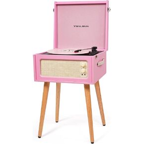 Record Player with Stand, 4 Speakers, Bluetooth Turntable, Blue | Vintage standing record player with detachable legs, PC recording, 33/45/78 RPM belt drive, auto stop, RCA/AUX/headphone jack in Saudi Arabia