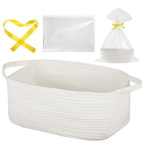 Large Empty Gift Baskets for Baby Shower with Handles 16" L x 12" W x 7" H Woven Storage Basket with Gift Bags and Ribbons Cat Dog Pet Toy Organizer Cute Cotton Rope Storage Basket, White in Kuwait