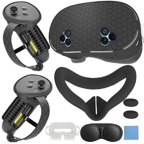 7in1 VR Silicone Cover Set Accessories Compatible with Meta/Oculus Quest 3s Included Upgrade Battery Opening Controller Grips, Headset Shell Cover Silicone Face Cover (Black) in Saudi Arabia