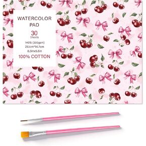 30 ورقة لوحة ورقية مائية مع فرشاة ألوان مائية 2 pcs ، 140 رطل/300 GSM الورق المائي بالورق البارد PRESS PATTER PUNDIN in Kuwait
