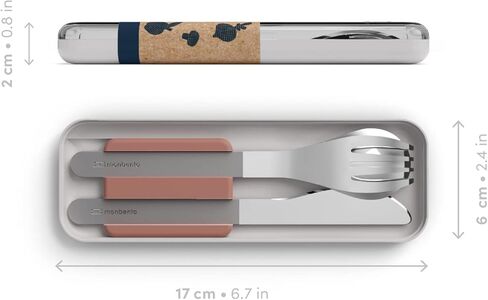 MONBENTO - مجموعة أدوات مائدة MB Slim Box Moka لصندوق الغداء - 3 قطع ملعقة سكين شوكة - مجموعة أدوات مائدة لتعبئة غداء العمل - مناسبة لصناديق MB Original وMB Bento المربعة - الفولاذ المقاوم للصدأ - وردي in Kuwait