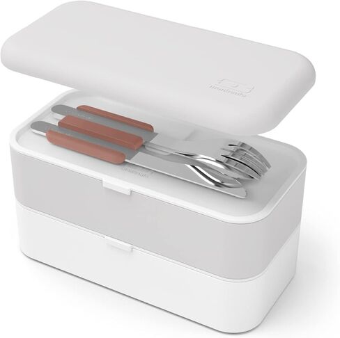 MONBENTO - مجموعة أدوات مائدة MB Slim Box Moka لصندوق الغداء - 3 قطع ملعقة سكين شوكة - مجموعة أدوات مائدة لتعبئة غداء العمل - مناسبة لصناديق MB Original وMB Bento المربعة - الفولاذ المقاوم للصدأ - وردي in Kuwait