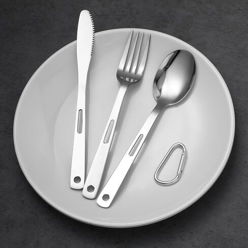 3PCS Camping Utensil Set with Carrying Bag, Stainless Steel Camp Flatware Ultralight Fork Knife Spoon Camping Cutlery Set for Outdoor Picnic Hiking Backpacking Travel in Saudi Arabia