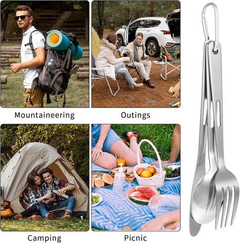 3PCS Camping Utensil Set with Carrying Bag, Stainless Steel Camp Flatware Ultralight Fork Knife Spoon Camping Cutlery Set for Outdoor Picnic Hiking Backpacking Travel in Saudi Arabia
