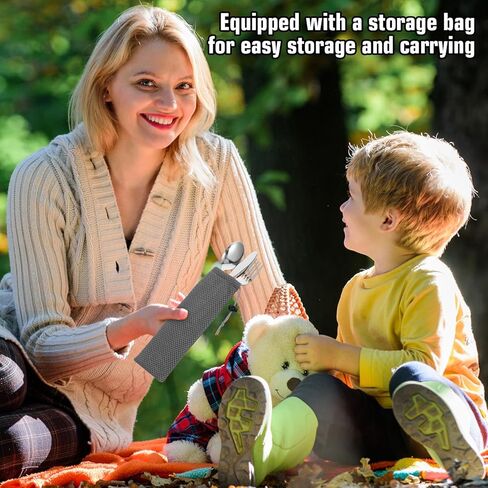 3PCS Camping Utensil Set with Carrying Bag, Stainless Steel Camp Flatware Ultralight Fork Knife Spoon Camping Cutlery Set for Outdoor Picnic Hiking Backpacking Travel in Saudi Arabia
