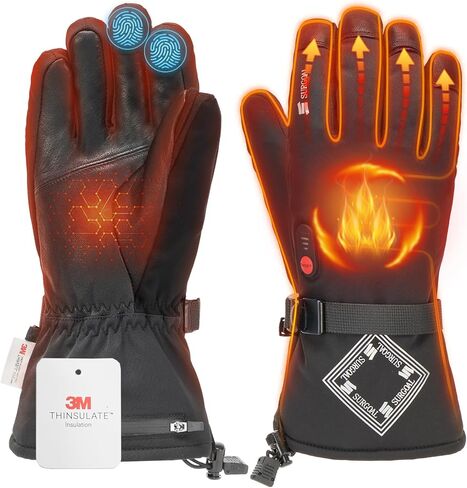 Leather Heated Gloves for Men, 158°F Heating & 8H Battery Life, 7.4V Rechargeable Heated Gloves for Women, Waterproof & Touchscreen Ideal for Winter, Hunting, Motorcycle in Saudi Arabia