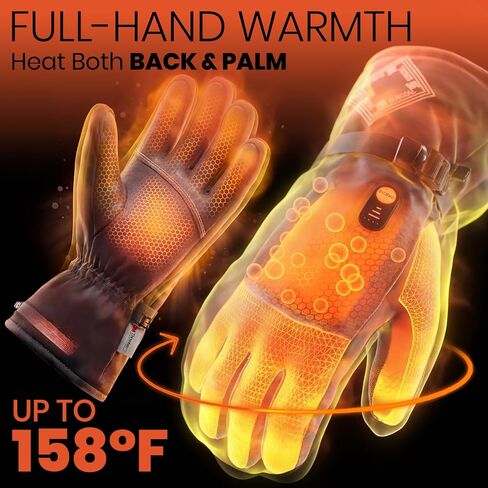 Leather Heated Gloves for Men, 158°F Heating & 8H Battery Life, 7.4V Rechargeable Heated Gloves for Women, Waterproof & Touchscreen Ideal for Winter, Hunting, Motorcycle in Saudi Arabia