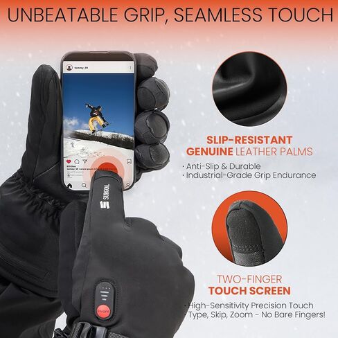 Leather Heated Gloves for Men, 158°F Heating & 8H Battery Life, 7.4V Rechargeable Heated Gloves for Women, Waterproof & Touchscreen Ideal for Winter, Hunting, Motorcycle in Saudi Arabia