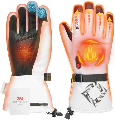 Leather Heated Gloves for Men, 158°F Heating & 8H Battery Life, 7.4V Rechargeable Heated Gloves for Women, Waterproof & Touchscreen Ideal for Winter, Hunting, Motorcycle in Saudi Arabia
