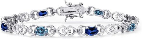 Gemstone Birthstone and Blue Created sapphire Heart Link Tennis Bracelet for Women | 925 Sterling Silver | Oval 6X4MM | 7.25 Inch Length | Double Locking Fold Over Clasp | Jewelry for Her Mom Wife in Saudi Arabia
