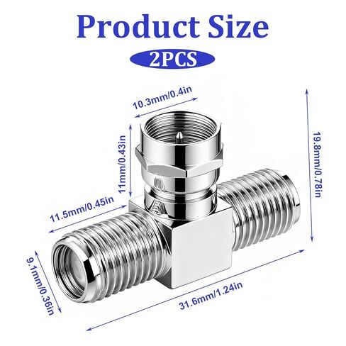 2PCS Coaxial Cable Splitter, Zinc Alloy TV Splitter 2 in 1 Out F Type Rg6 Male to 2 F Female 3 Way Coaxial Cable Connector Adapter for TV, Video, Satellite, VCR, Antenna Cables in Saudi Arabia