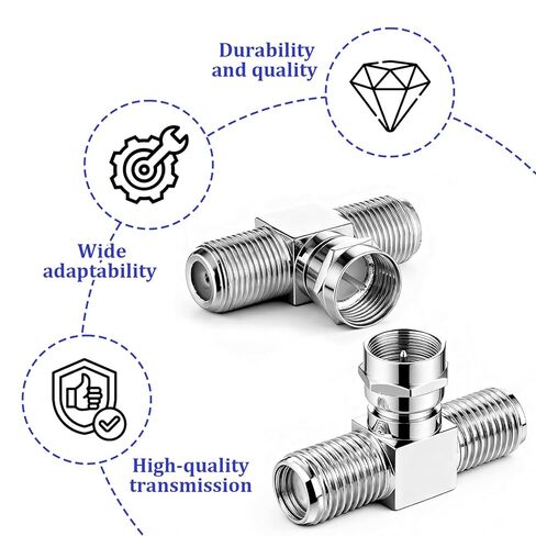 2PCS Coaxial Cable Splitter, Zinc Alloy TV Splitter 2 in 1 Out F Type Rg6 Male to 2 F Female 3 Way Coaxial Cable Connector Adapter for TV, Video, Satellite, VCR, Antenna Cables in Saudi Arabia