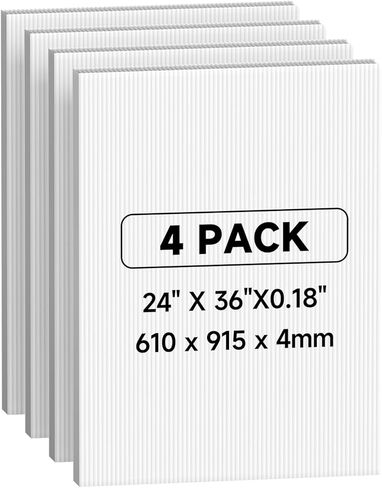 لوح بلاستيكي مموج أبيض مقاس 24 × 36 بوصة، لوح بلاستيكي مموج، 4 عبوات من ألواح الملصقات الفارغة، صفائح كوروبلاست مقاومة للماء بسمك 4 مم للاستخدام الداخلي والخارجي والمشروعات التي تصنعها بنفسك. in Kuwait