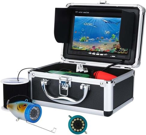 كاميرا صيد تحت الماء مع شاشة LCD مقاس 7 بوصات، جهاز كشف الأسماك المحمول HD 1000 TVL، 30 قطعة مصباح LED أبيض قابل للتعديل، كابل 30 متر مقاوم للماء IP68 كاميرا لصيد الأسماك في بحيرة الجليد وقوارب الكاياك in Kuwait
