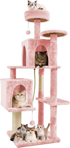 58.5inch Large Cat Tree Tower Condo for Indoor Cats, Soft Plush Multi-Level Climbing Tree Cat House with Cat Cave, Scratching Post, More Entrance/Exit, Sisal Rope, Grey Black in Saudi Arabia