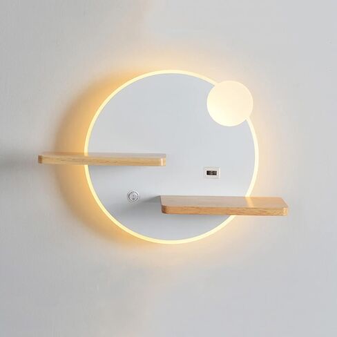 Modern LED with Wooden Shelve | Indoor Wall Mount Reading Light with Switch & USB Charging Port | Decor Lighting Wall Lights for Bedroom Hotel 3000K Warm White in Saudi Arabia