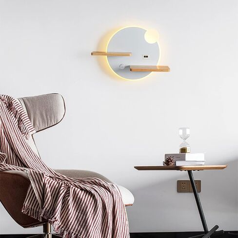 Modern LED with Wooden Shelve | Indoor Wall Mount Reading Light with Switch & USB Charging Port | Decor Lighting Wall Lights for Bedroom Hotel 3000K Warm White in Saudi Arabia