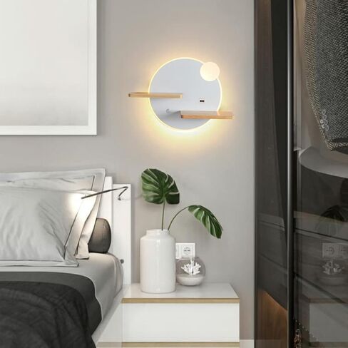 Modern LED with Wooden Shelve | Indoor Wall Mount Reading Light with Switch & USB Charging Port | Decor Lighting Wall Lights for Bedroom Hotel 3000K Warm White in Saudi Arabia