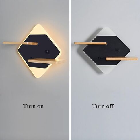 Modern LED with Wooden Shelve | Indoor Wall Mount Reading Light with Switch & USB Charging Port | Decor Lighting Wall Lights for Bedroom Hotel 3000K Warm White in Saudi Arabia