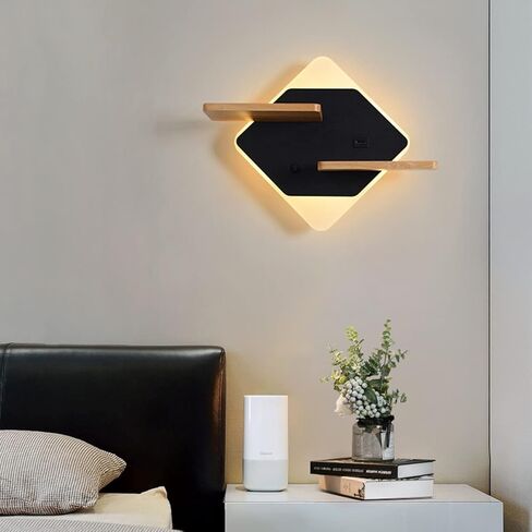 Modern LED with Wooden Shelve | Indoor Wall Mount Reading Light with Switch & USB Charging Port | Decor Lighting Wall Lights for Bedroom Hotel 3000K Warm White in Saudi Arabia