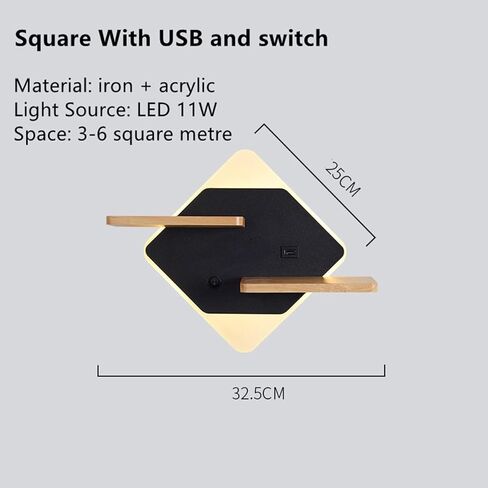 Modern LED with Wooden Shelve | Indoor Wall Mount Reading Light with Switch & USB Charging Port | Decor Lighting Wall Lights for Bedroom Hotel 3000K Warm White in Saudi Arabia