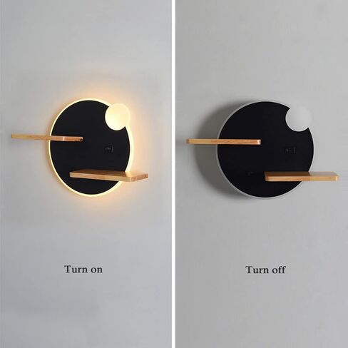 LED حديث مع رف خشبي | مصباح قراءة داخلي مثبت على الحائط مع مفتاح ومنفذ شحن USB | ديكور إضاءة الجدار أضواء لغرفة النوم فندق 3000K الأبيض الدافئ in Saudi Arabia