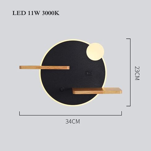 LED حديث مع رف خشبي | مصباح قراءة داخلي مثبت على الحائط مع مفتاح ومنفذ شحن USB | ديكور إضاءة الجدار أضواء لغرفة النوم فندق 3000K الأبيض الدافئ in Saudi Arabia