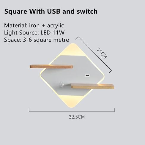 Modern LED with Wooden Shelve | Indoor Wall Mount Reading Light with Switch & USB Charging Port | Decor Lighting Wall Lights for Bedroom Hotel 3000K Warm White in Saudi Arabia